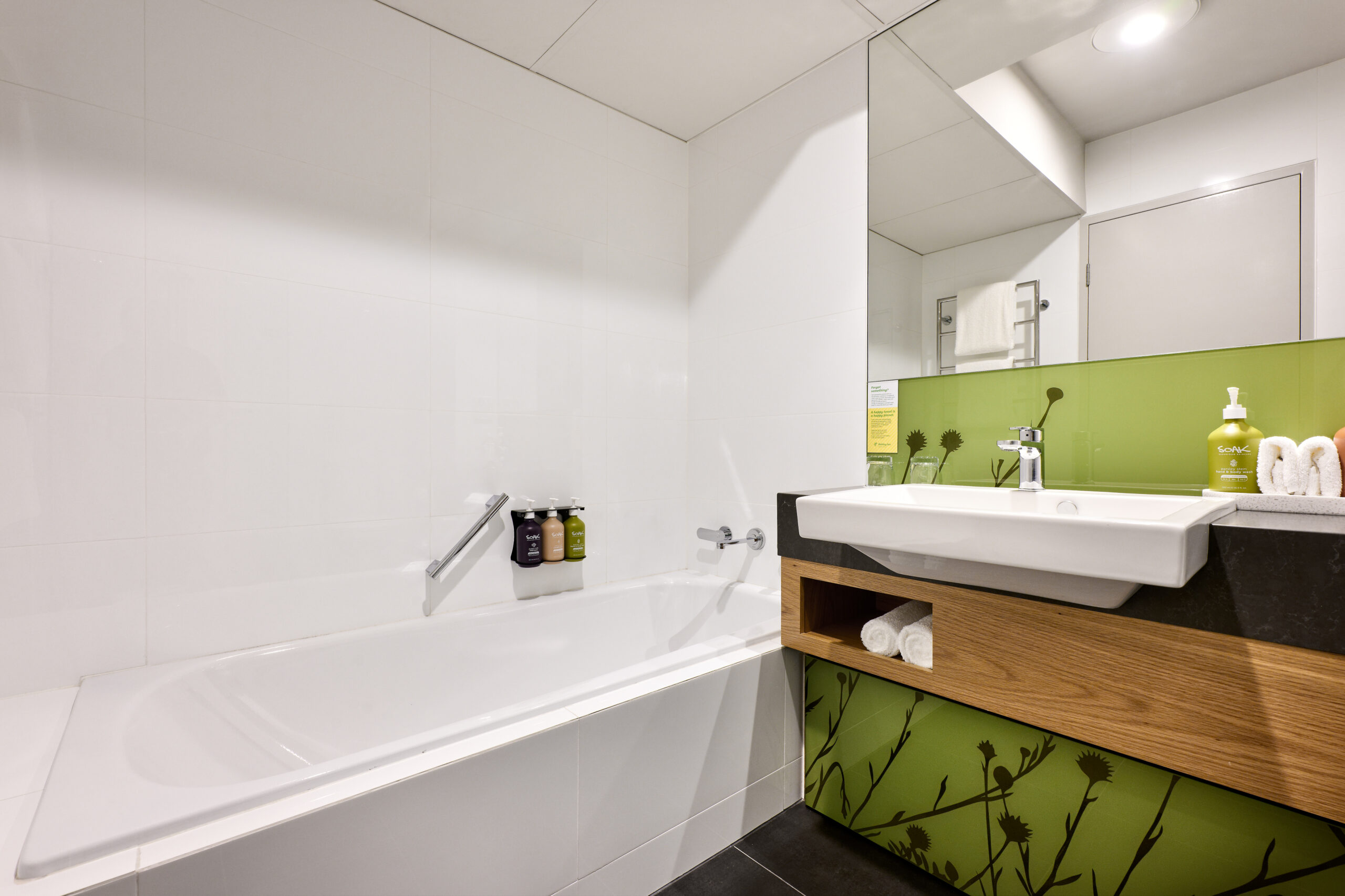 bathrooms with Soak amenities and showers. Baths upon request depending upon availability